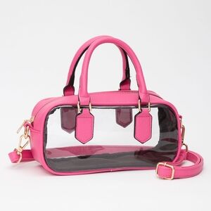 Fuchsia Handle Structured Transparent Clear Handbag Crossbody Bag Purse Pink